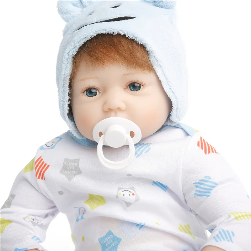 Силиконовая кукла SanyDoll baby reborn Реалистичная Кукла 22 дюйма 55 см милая синяя шапка
