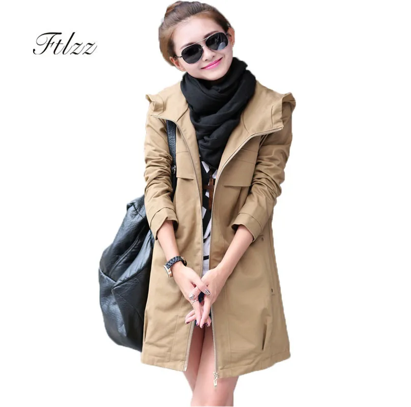 

Fashion Trench Coat Women Casaco Feminino Plus Size Hooded Harajuku Windbreaker Spring Autumn Female Overcoat Long Windbreaker