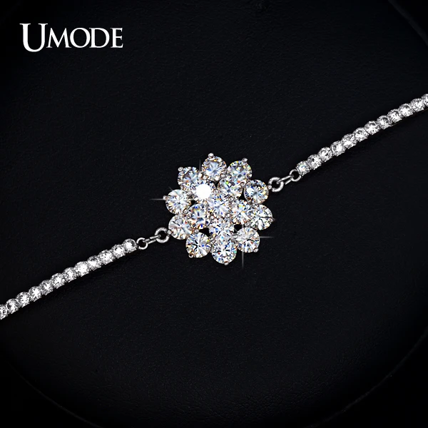 Umode цепь стразами чашки и 16 шт. сверкающие кубического циркония цветок браслет