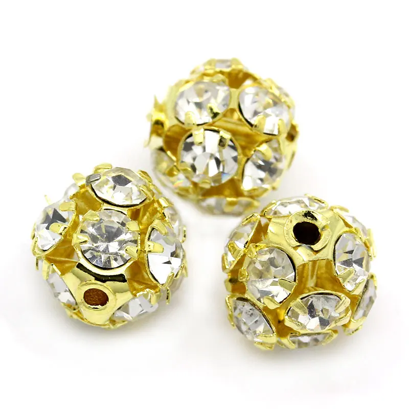 8Seasons New DIY Fashion Ornate Filigree Balls Beads Gold Color Pave Clear Rhinestone Jewelry Gifts Accessories 9x8mm 5PCs | Украшения и