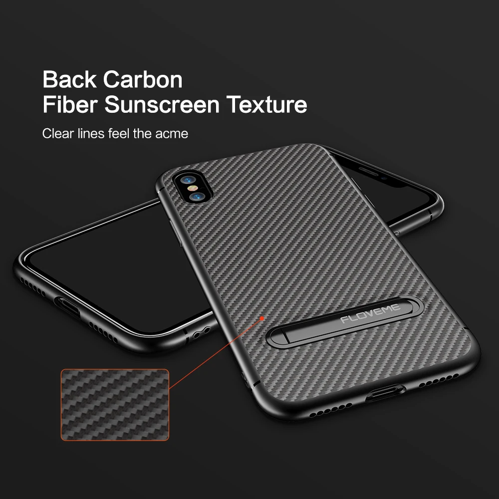 FLOVEME Luxury Holder Case For iPhone 6 6s Plus Carbo Fibre Back Cover 7 8 X Full Protective Phone Capinhas |