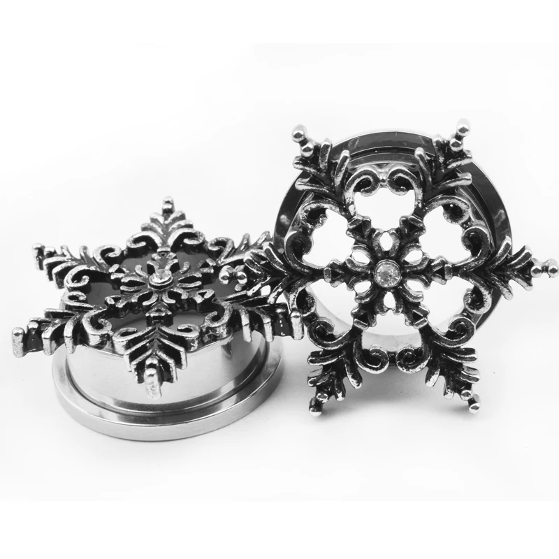 1 пара нержавеющая сталь резьбовой пробки Племенной Снежинка Цветок Серьги беруш