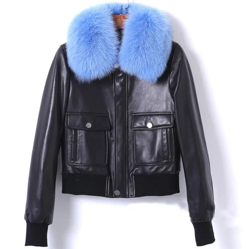 QAZXSW 2018 New Women's Winter Genuine Leather Outer Down Jacket Short Sheepskin Thick Warm Fashion Coat LE475 | Женская одежда