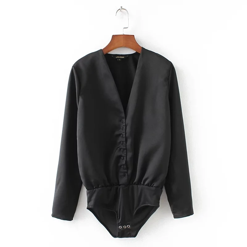 Сексуальная Кнопка облегающее боди с длинным рукавом Женские Комбинезоны для