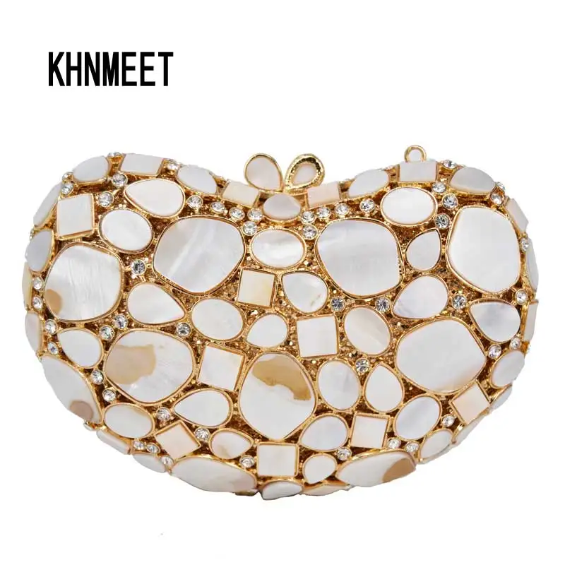 Модная нашивка в виде ракушки обувь с украшением кристаллов вечерняя сумочка