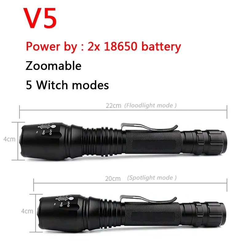 V5 Z20v5 CREE XML T6 5000лм портативный зум регулируемый масштабируемый светодиодный мини-вспышка светильник фонарь свет для защиты для перезаряжаемых 18650 или AAA - Испускаемый цвет: V5