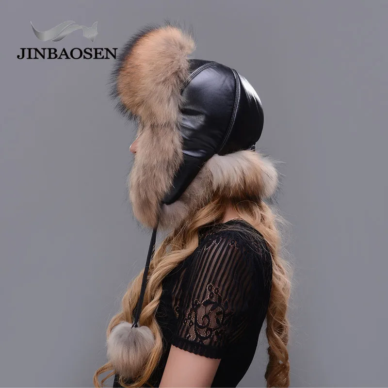 Меховая шапка JINBAOSEN для русских девушек зимняя кожаная с мехом и меховыми