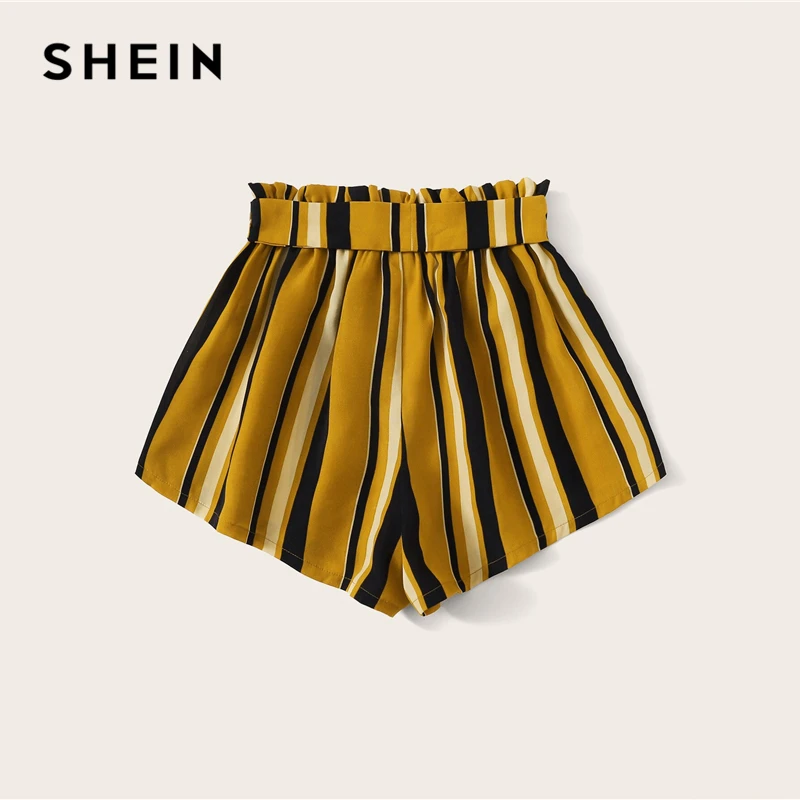 SHEIN летние шорты в полоску с поясом на талии и эластичной резинкой на талии