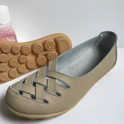 Beige Mstacchi/летние туфли из натуральной кожи; женские туфли на плоской подошве; дышащие Туфли-оксфорды с вырезами; Повседневные балетки без застежки; обувь для вождения - Цвет: Beige