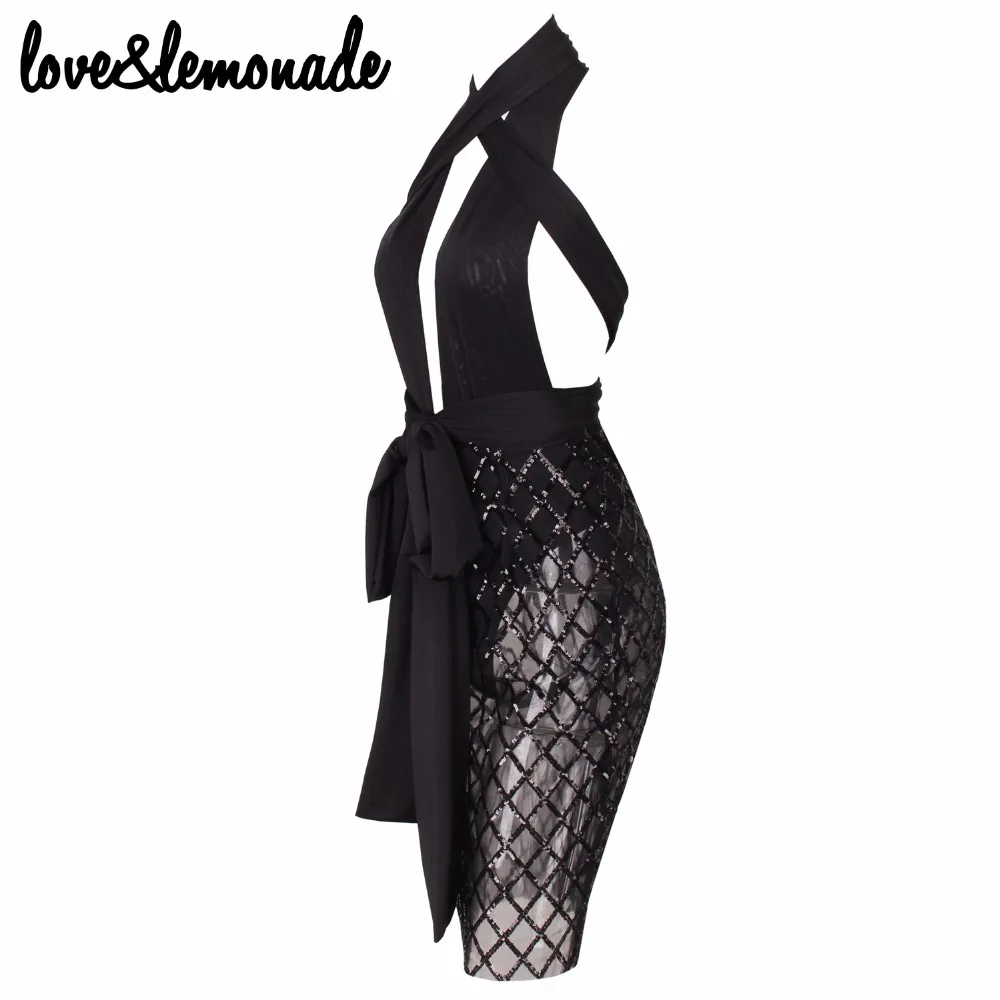 Love& Lemonade вечерние платья с пайетками на бретельках черного цвета TB 9786