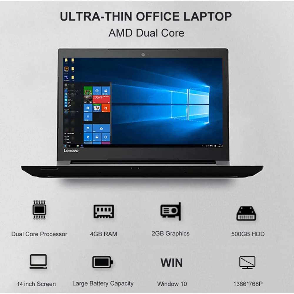 Lenovo V110 14 офис ноутбука дюймовый Windows 10/AMD E2 9010/Dual Core/3 4 GHz GB Оперативная память + 500 HDD/2