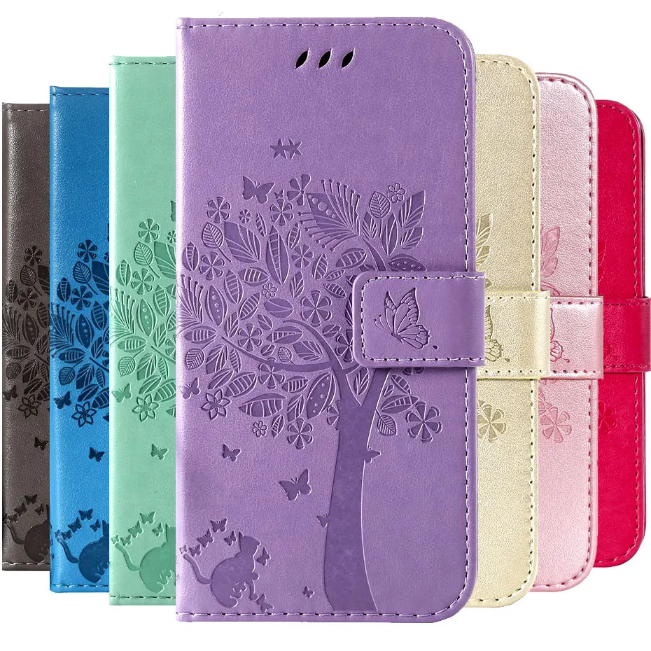 Кожаный чехол-книжка 3D Cat &amp Tree для Samsung Galaxy S10 S10E S9 Plus M10 M20 M30 A8S A6S A7 A9 2018 A10 A20 A30 A40 A50 A70