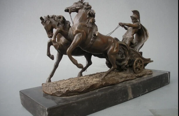 Чистая бронза Греческий воин руль лошадь автомобиль Художественная Скульптура |