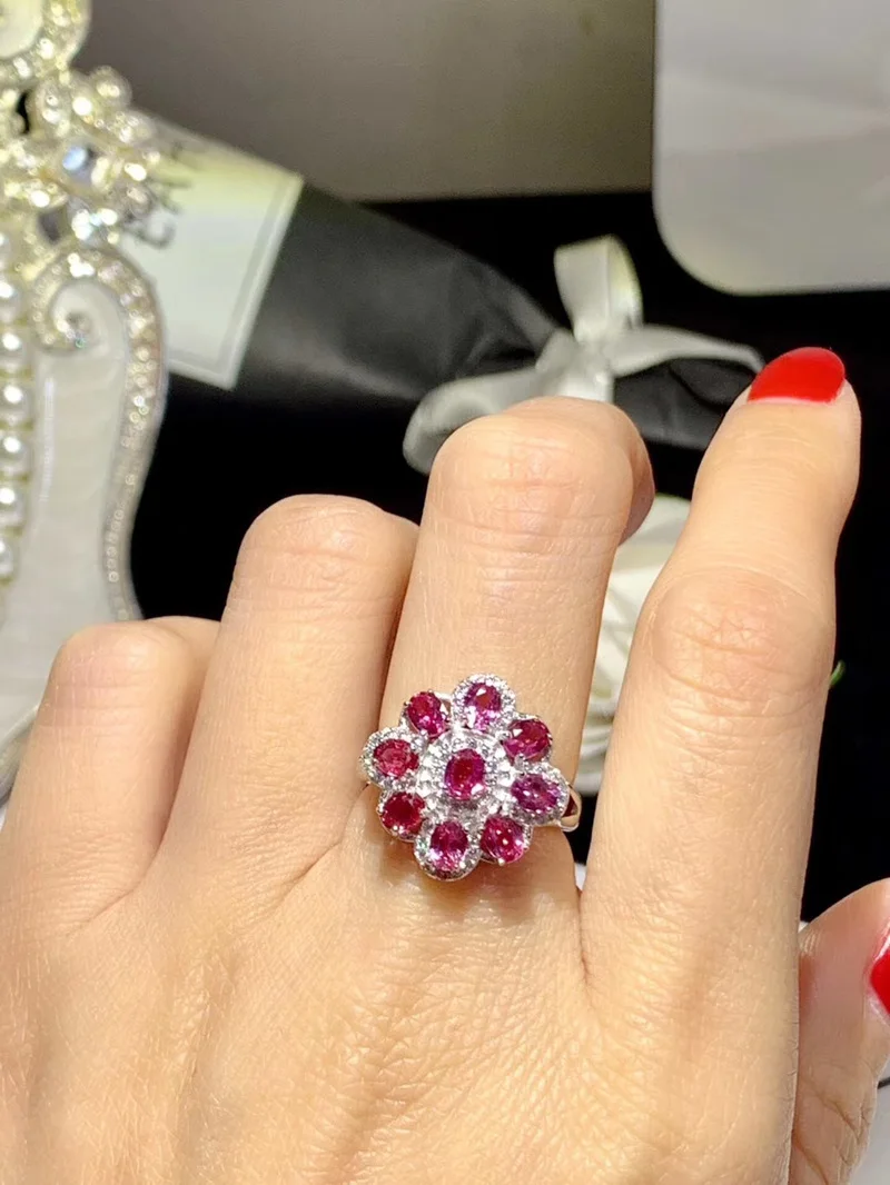 Romantic Fancy Natural Sapphire Rings for Women Wedding 3x4mm Genuine gemstones White Gold color Fine jewelry S925 Silver #442 | Украшения