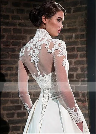 Элегантное милое атласное свадебное платье с курткой длинным рукавом длиной до