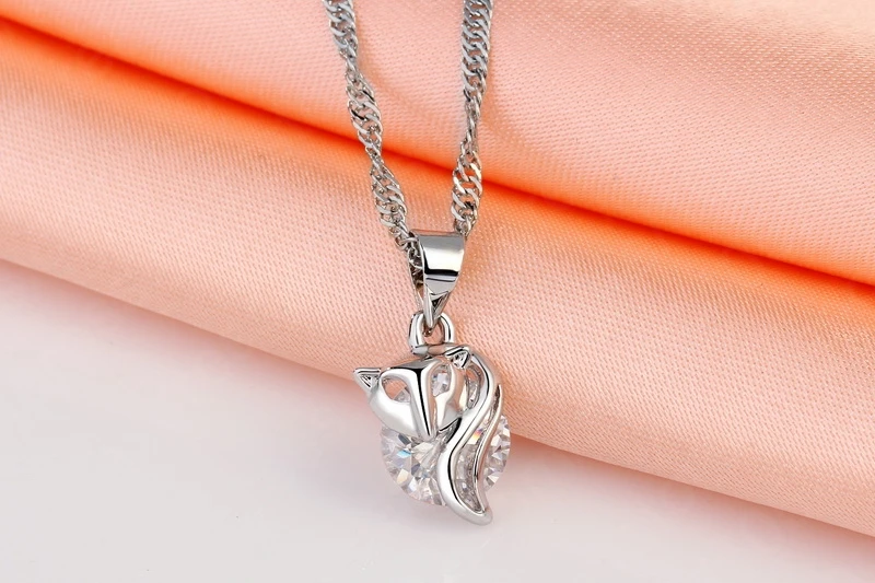 

New Arrival Fox Shape Pendant Jewelry Set 925 Sterling Silver Necklace Earrings Set With Clear Cubic Zircon Women Jewelry