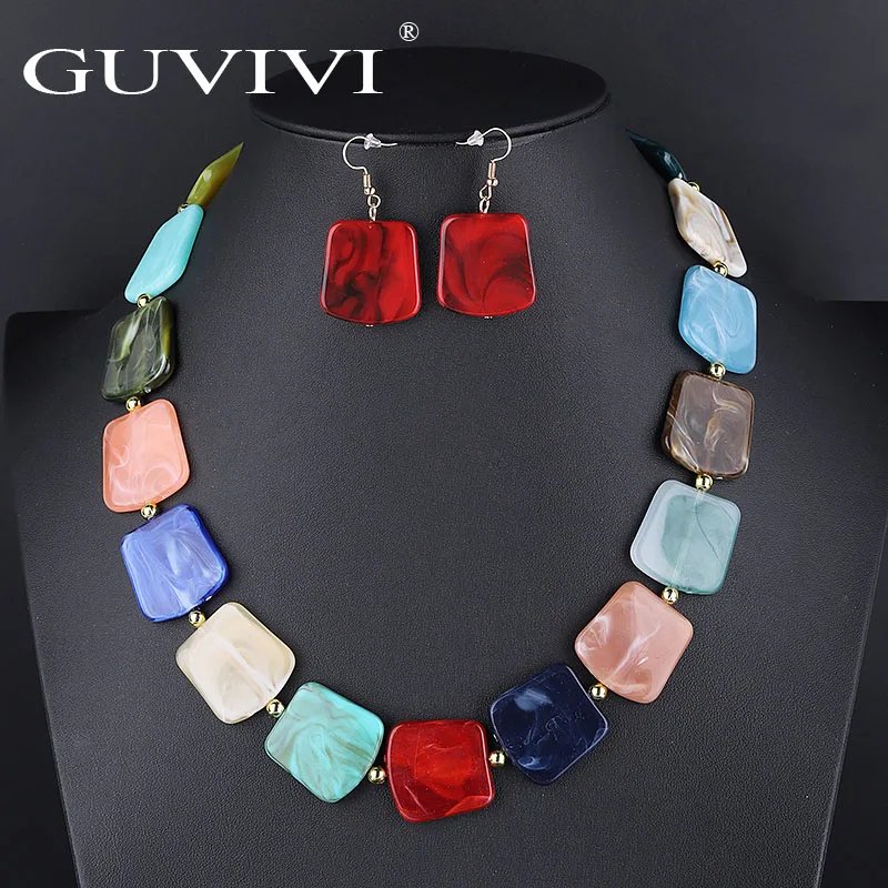 Модные ожерелья и серьги с камнями из акрила для женщин, винтажные индийские ювелирные комплекты, подарки на свадебную годовщину Бижутерия.