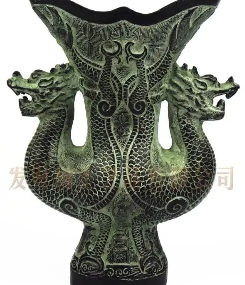 Античная скульптура бронзовая посуда Двойная чаша с драконом двойной дракон Зун