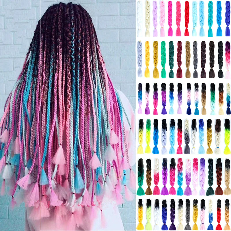 

Allaosify 24 Inches Hair Synthetic African Afro Jumbo Hair Braids Blue Pre Stretched Ombre Braiding Hair Extensions
