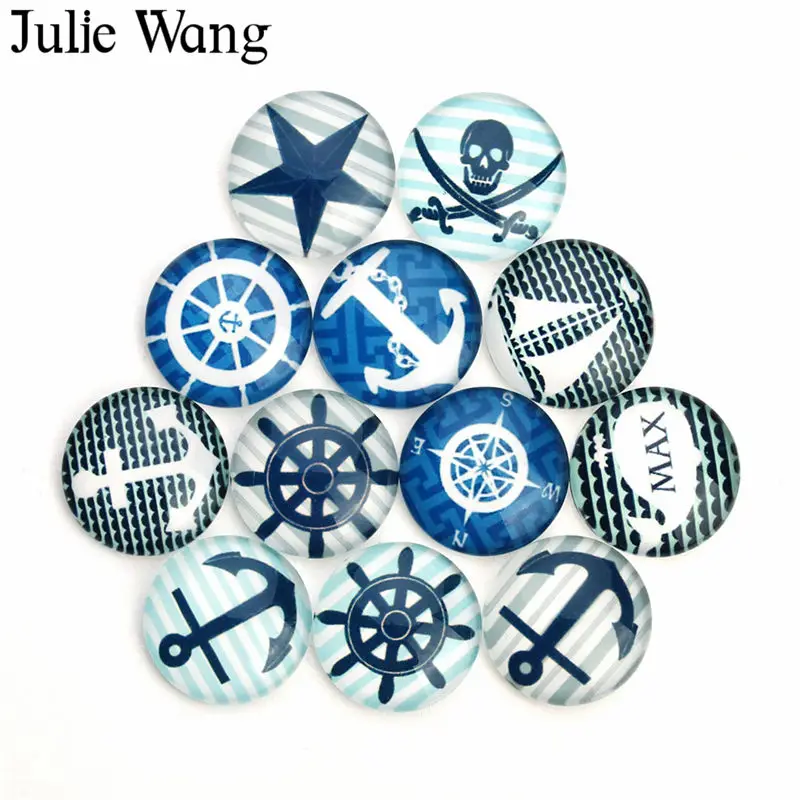 Julie Wang 20 шт 10/12/14/18 мм Якорь Руль пират кошка стекло кабошон для ожерелья серьги