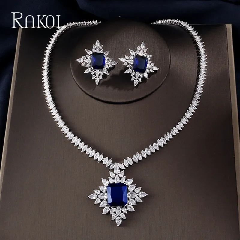 RAKOL Экстрим роскошный большой квадратный кубический цирконий кулон ожерелье