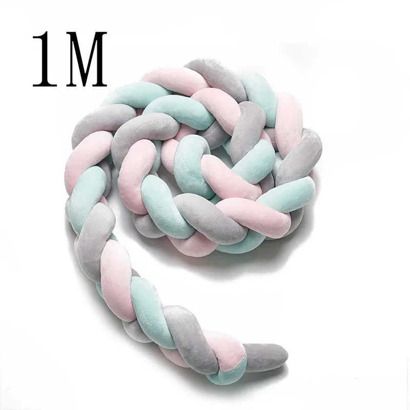 1M Gray Pink Green 1 шт., 1 м/2 м/3 м, детский бампер ручной работы с узлом для кровати новорожденного, длинная плетеная Подушка, детская кровать, бампер с узлом, детская кроватка, декор для детской комнаты - Цвет: 1M Gray Pink Green