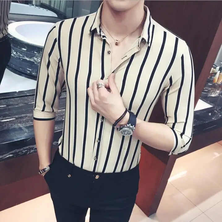 Мужская рубашка с коротким рукавом 2019 Новое поступление мужской полосатый цвет