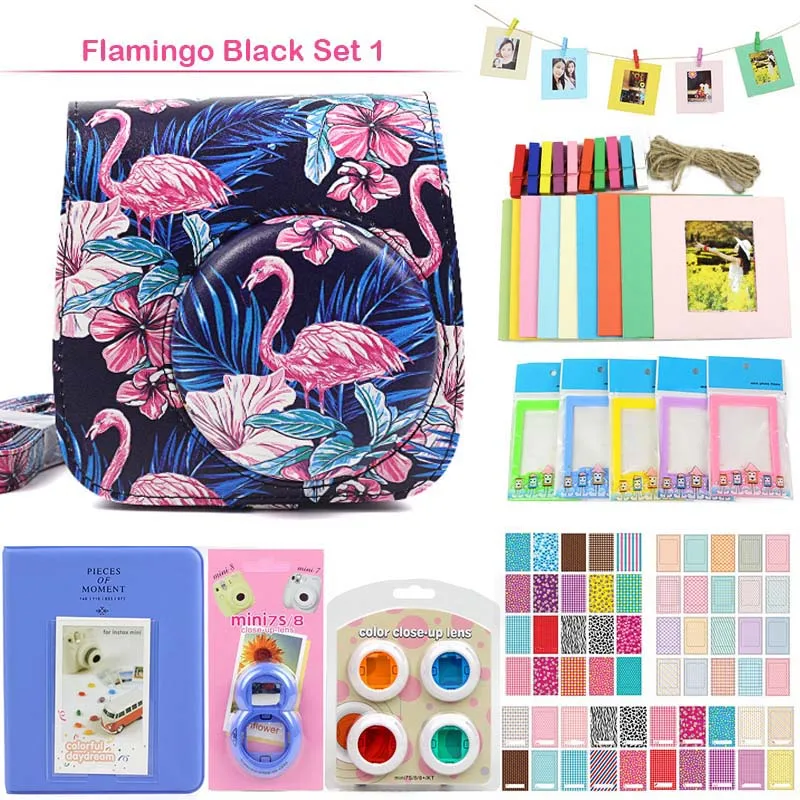 Black Flamingo Set 2 Fujifilm Instax Mini фотокамера моментальной печати аксессуары комплект с Чехол/альбом/Фильтры/фоторамки/наклейки fr Instax Mini 9 8 - Цвет: Black Flamingo Set 2