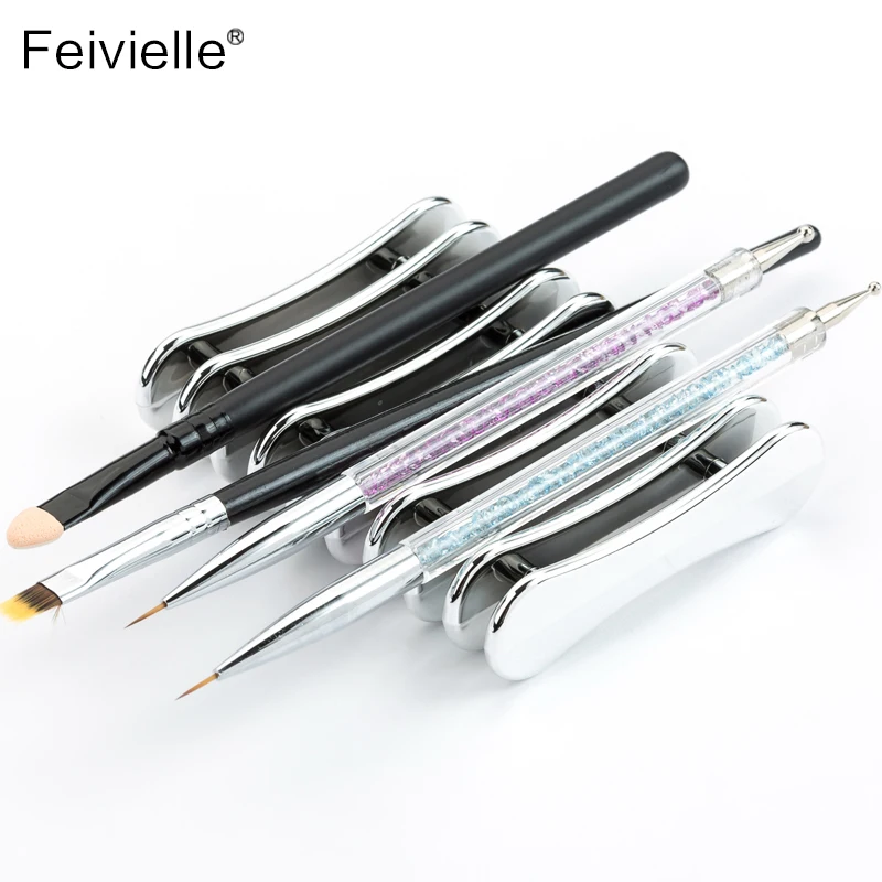 Feivielle Новый 1 шт. Серебряный держатель кисточки для нейл-арта набор ручка