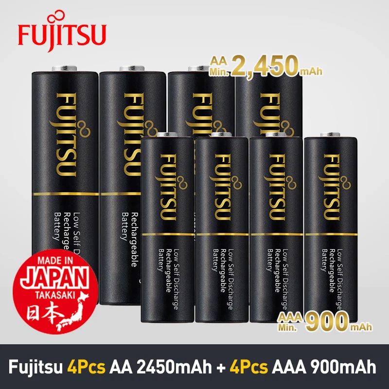 Fujitsu 4 шт./упак. 2450mAh AA батарея + 900mAh AAA 1 2 V Ni MH перезаряжаемая Сделано в Японии 8Pcs