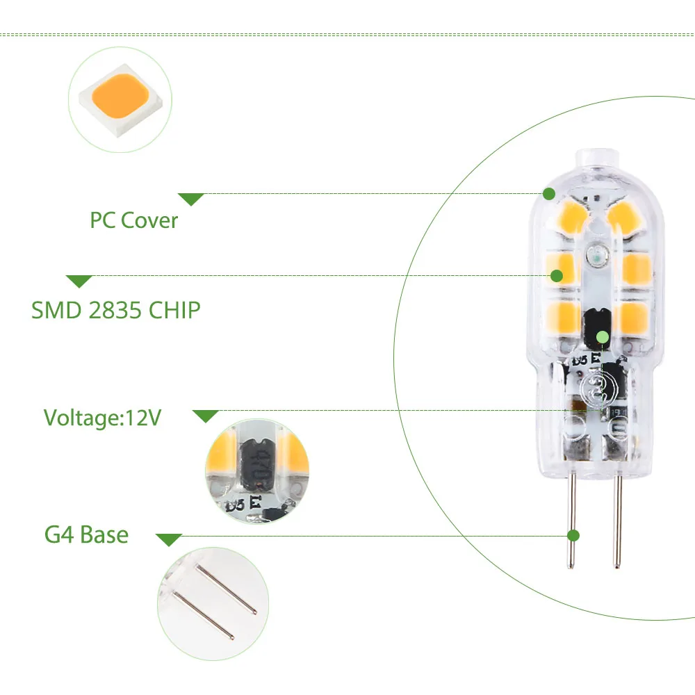 5 пар в упаковке G4 светодиодные лампы 12V 220V красный/зеленый/синий 12 светодиодов