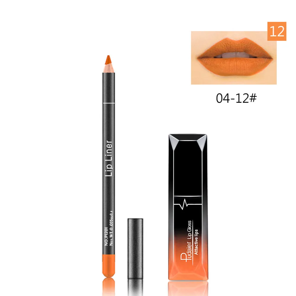 Pudaier матовые наборы помад долговечная жидкость Lipkit+ бархатный карандаш для губ Макияж телесный водонепроницаемый блеск для губ 12 цветов выбрать - Цвет: 04-12