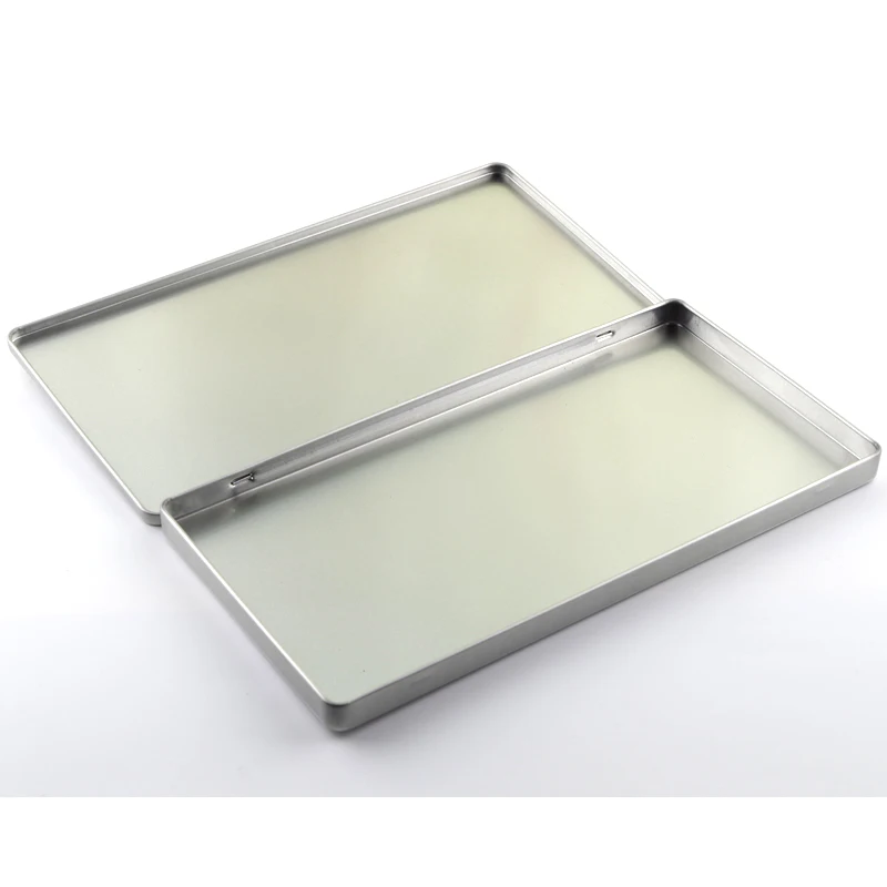 Серебряная металлическая прямоугольная коробка для хранения DIY пустой