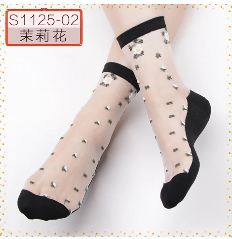 1pack5pairs Женские сексуальные кружевные чулки, короткие шелковые чулки с прозрачным цветочным дизайном, сексуальные женские вечерние чулки для улицы - Цвет: 1pack5pairs