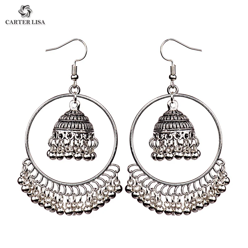 Carter Lisa женская Золотая Серебряная Люстра Dogra Jhumka Цыганский богемный обруч с