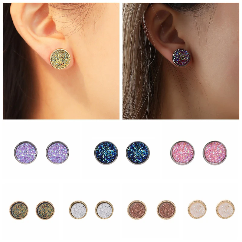 Новые Модные Bling женские серьги из нержавеющей стали с геометрическим Круглый