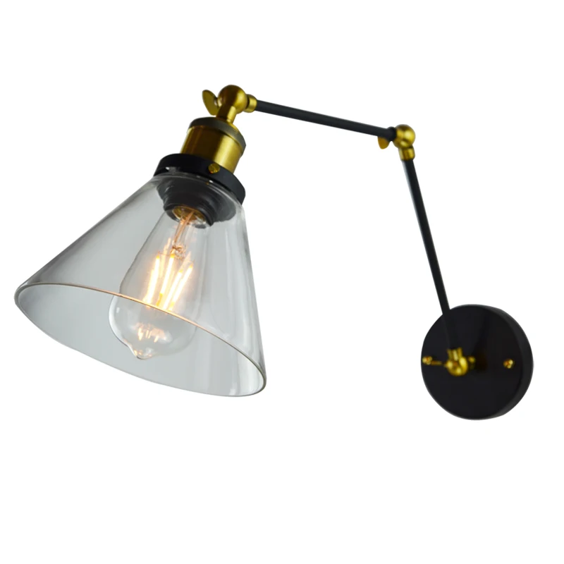 Ретро Два Поворотный Кронштейн Настенный Светильник Бра Стекло Оттенок Отделку