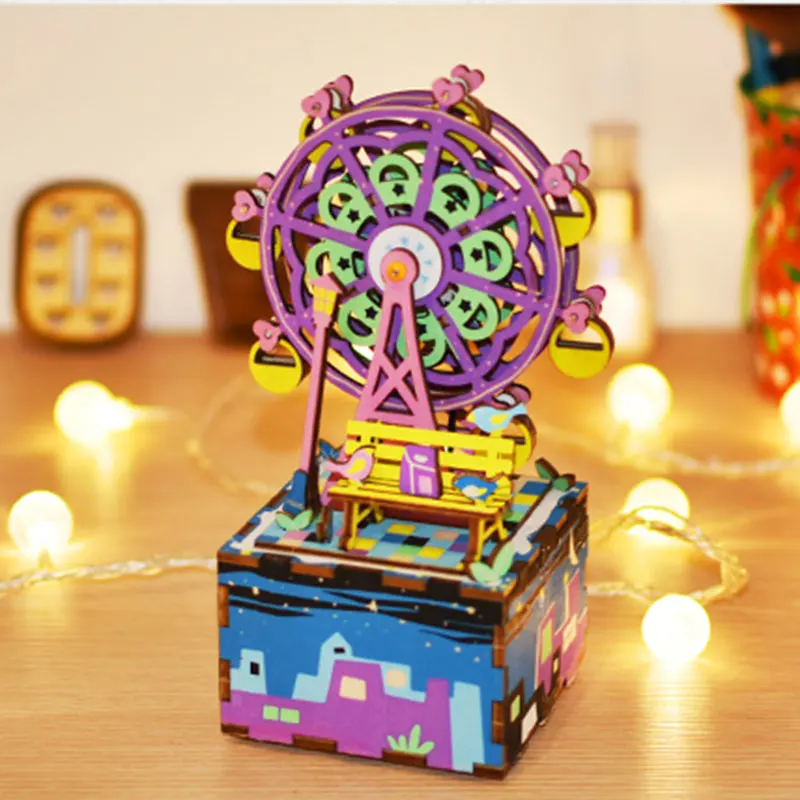 Robotime колесо обозрения DIY музыкальная шкатулка 3D деревянная головоломка Сборная модель строительные наборы музыкальные игрушки для детей подарок на день рождения AM402