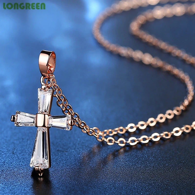 Подвеска в виде сердца с крестиком ожерелье белым кристаллом циркония женское