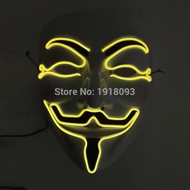 

10 Colors Choice Flashing Halloween Vendetta Mask el wire Masks glowing neon Festival LED Strip Glowing Carnival Party