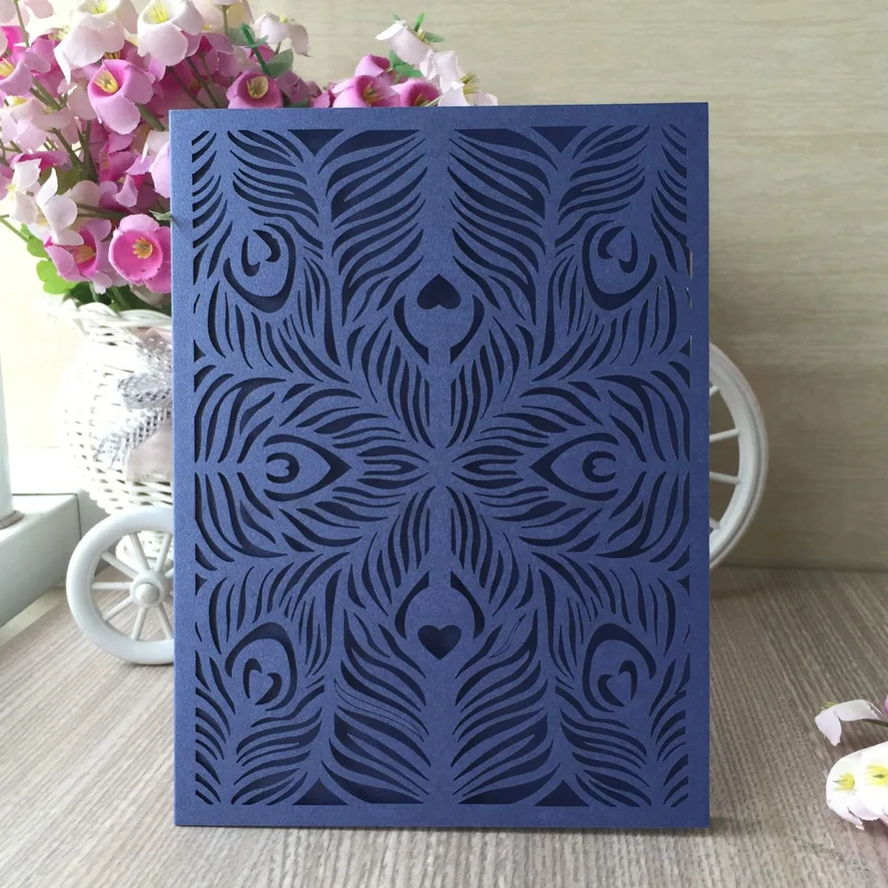 

100pcs New Hot Navy Blue Color Greeting Wedding Birthday Invitation Card With Laser Cut shimmer paper craft