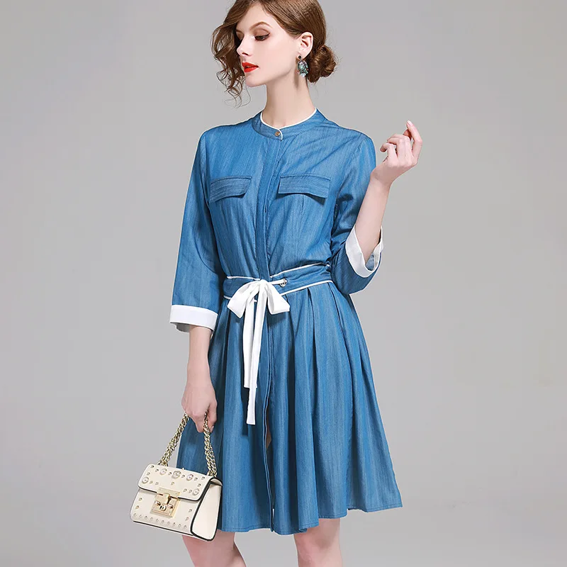 2018 весеннее джинсовое платье джинсовая юбка длинное хлопок тонкая синяя Глория