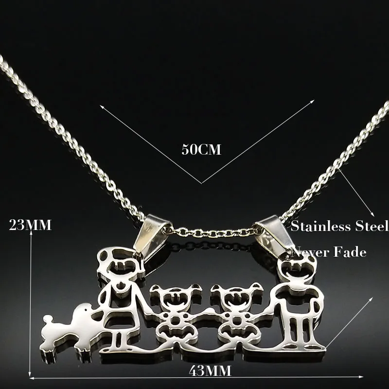 2girl Dog Ожерелье из нержавеющей стали, ожерелье для мамы и семьи, ювелирное изделие серебряного цвета, ожерелье-чокер для мальчика и девочки, подарок для женщин N2201 - Окраска металла: 2girl Dog