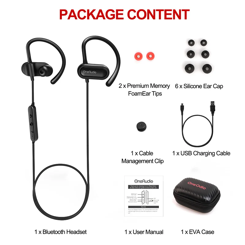 OneAudio bluetooth наушники IPX4 водонепроницаемые беспроводные наушники спортивные бас bluetooth наушники с микрофоном для телефона iPhone xiaomi