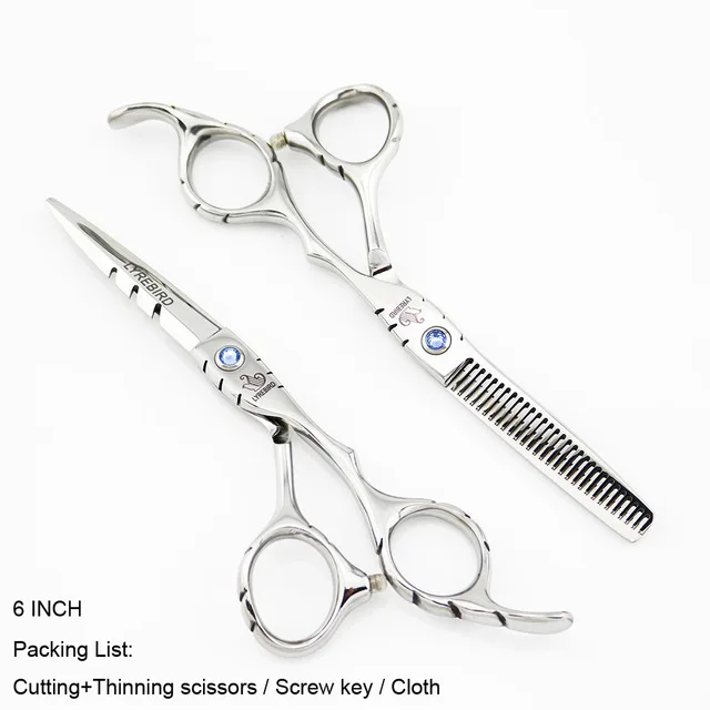 Set2 no bag 6 INCH Ножницы для волос Япония 5,5 дюймов 6 дюймов ножницы для волос розовый или синий камень филировочные ножницы для волос Нескользящая ручка LYREBIRD Новинка - Цвет: Set2 no bag 6 INCH