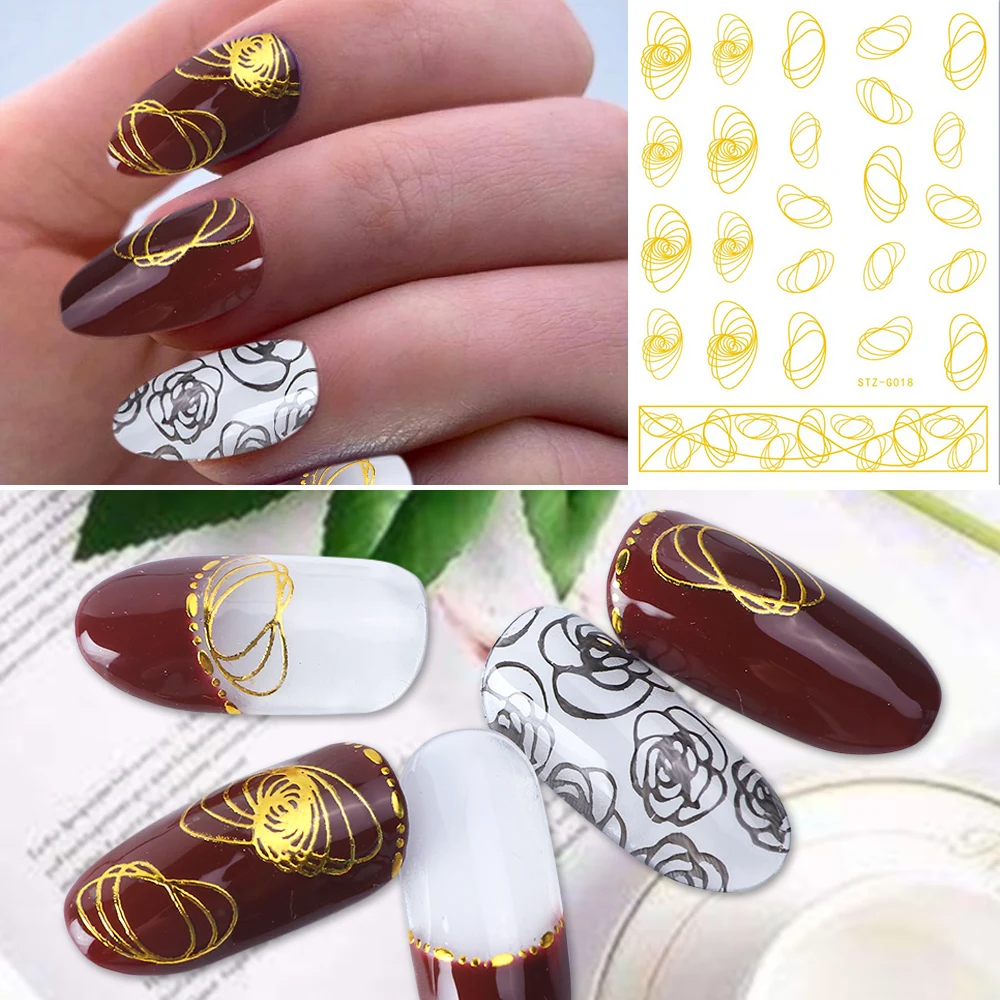 Волнистые линии Стикеры 3D на ногти Nail Art полосы металлический провод слайдер декор для ногтей наклейка золото серебро полосы Стикеры Клей LASTZG14-20