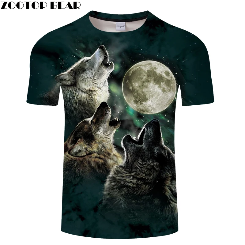 Wolf & Moon 3D принт футболка для мужчин женщин футболки летние классические с