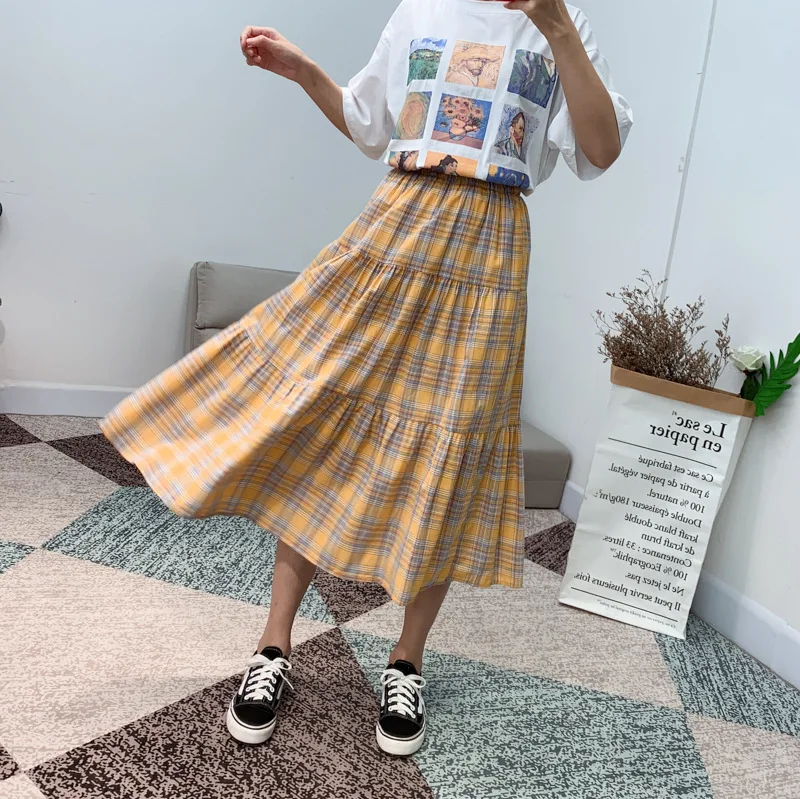 Клетчатая юбка в складку с эластичной резинкой на талии женские юбки