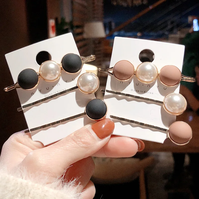 Модный жемчужный комплект из 3 предметов Женские винтажные простые заколки для