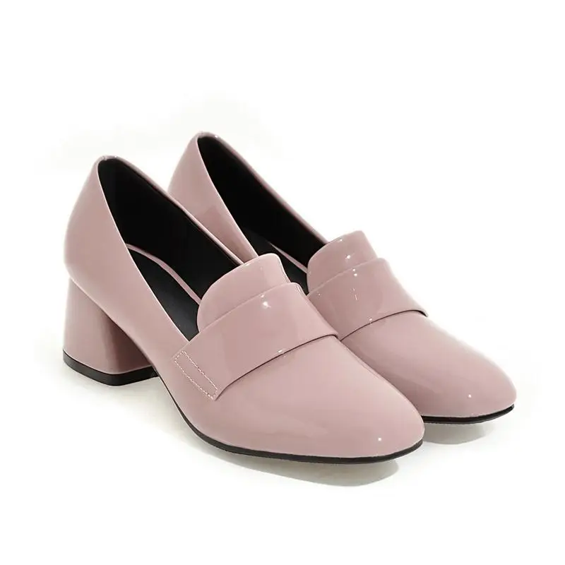 Asumer/женские туфли на высоком квадратном каблуке лодочки из лакированной кожи